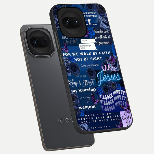  Kingdom Faith Glow phone case for iQOO 15R showing premium glass back cover with detailed artwork