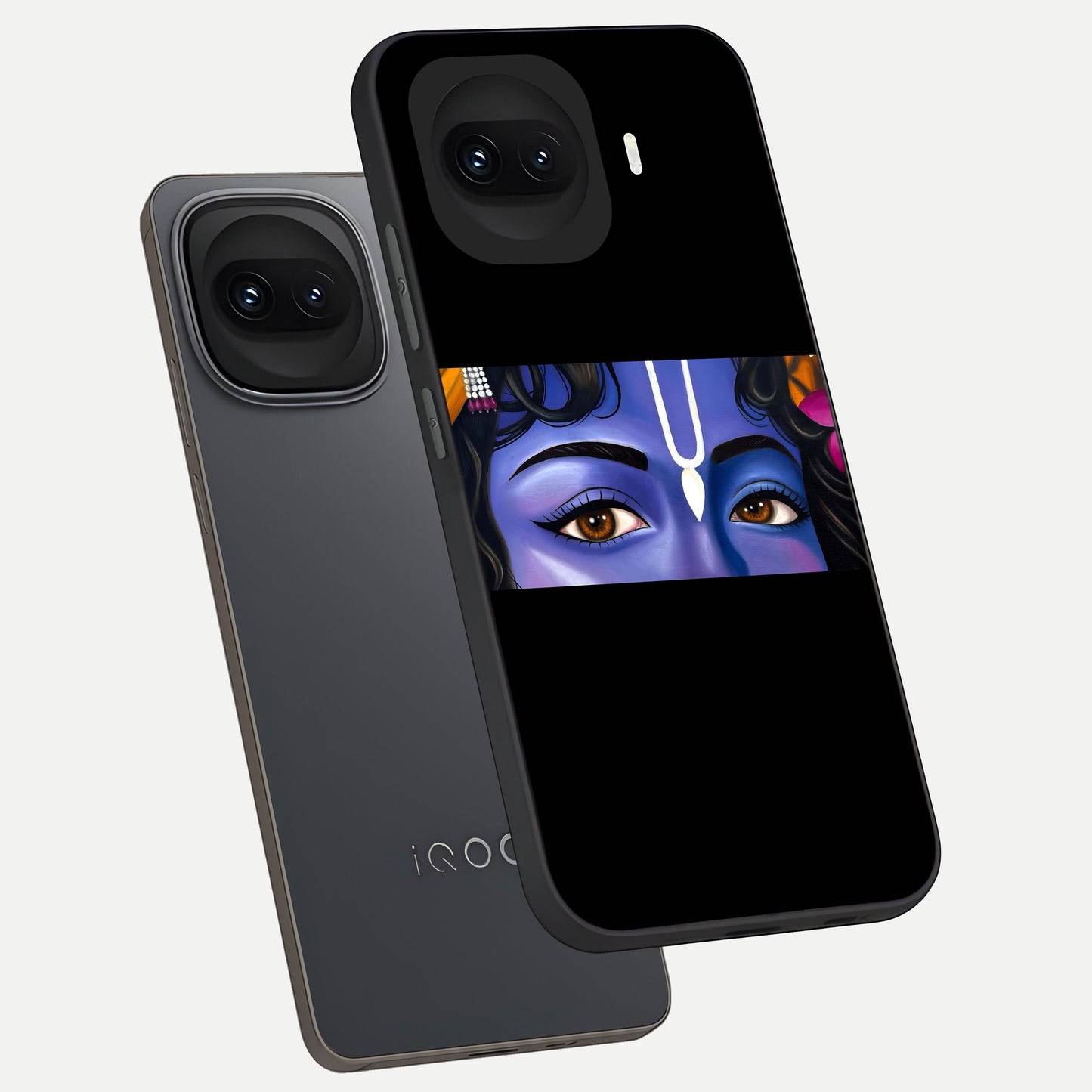  Krishna Eye phone case for iQOO 15R showing premium glass back cover with detailed artwork