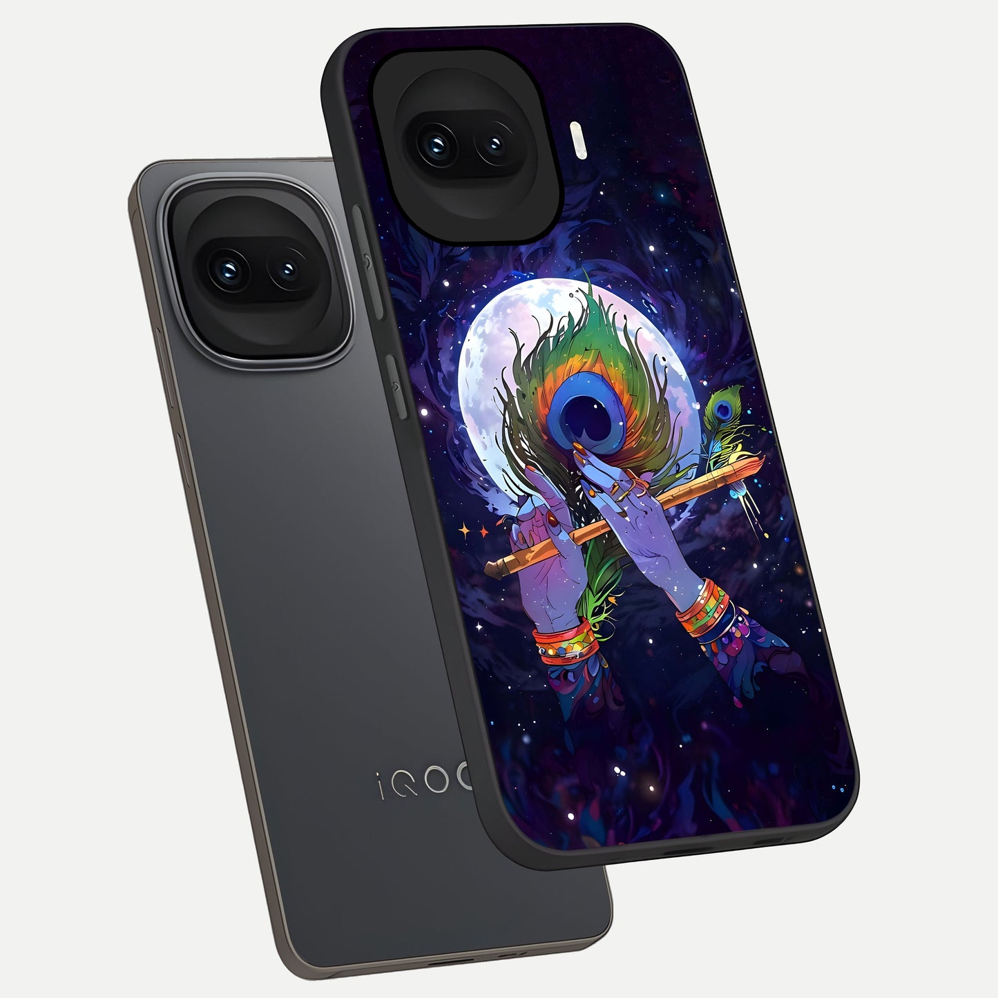  Krishna Hands Art phone case for iQOO 15R showing premium glass back cover with detailed artwork