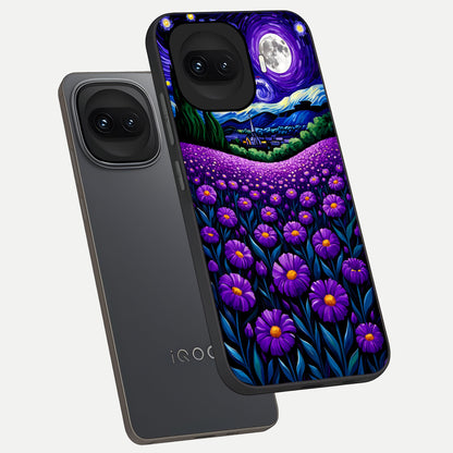  Lavender Moon Field phone case for iQOO 15R showing premium glass back cover with detailed artwork