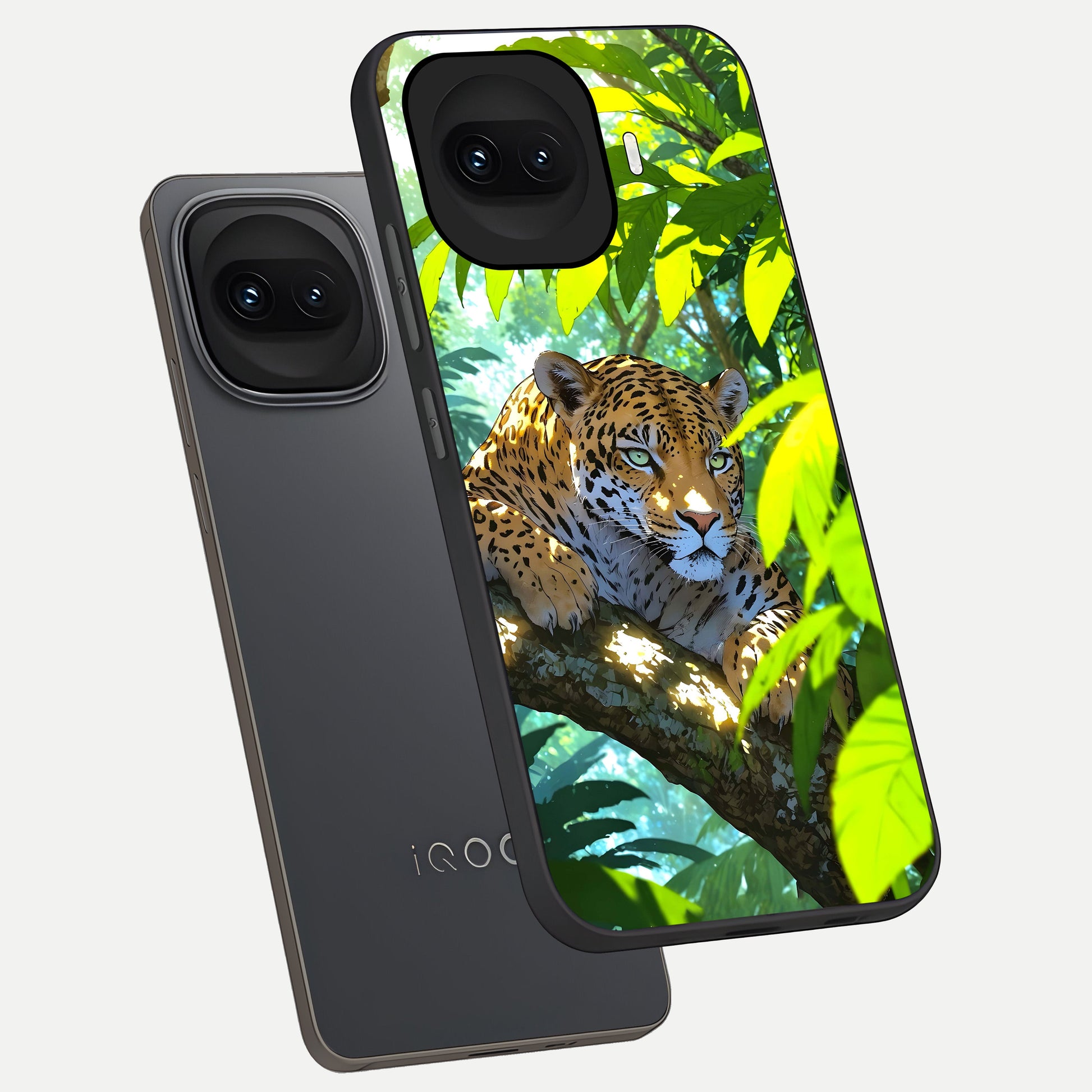  Leopard in Jungle phone case for iQOO 15R showing premium glass back cover with detailed artwork