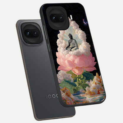  Lotus Divine Peace phone case for iQOO 15R showing premium glass back cover with detailed artwork