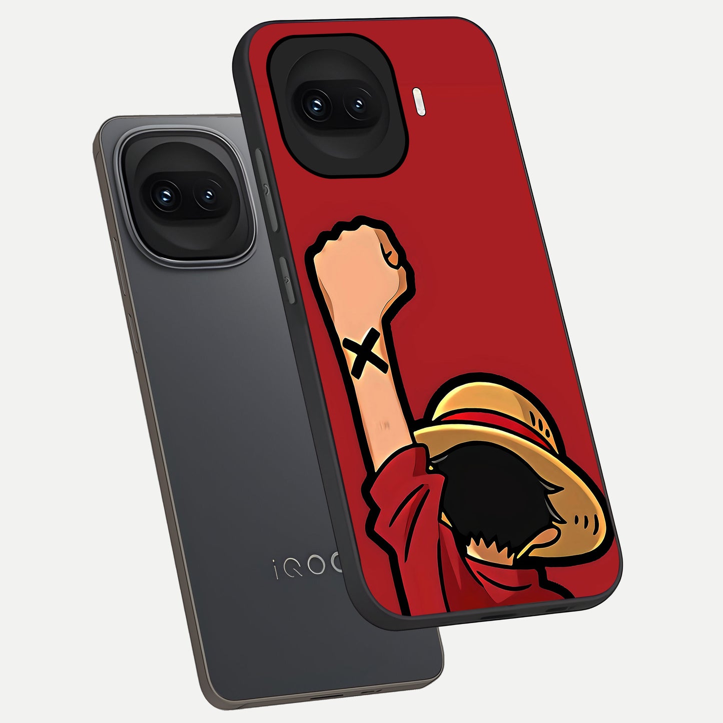  Luffy X Spirit phone case for iQOO 15R showing premium glass back cover with detailed artwork