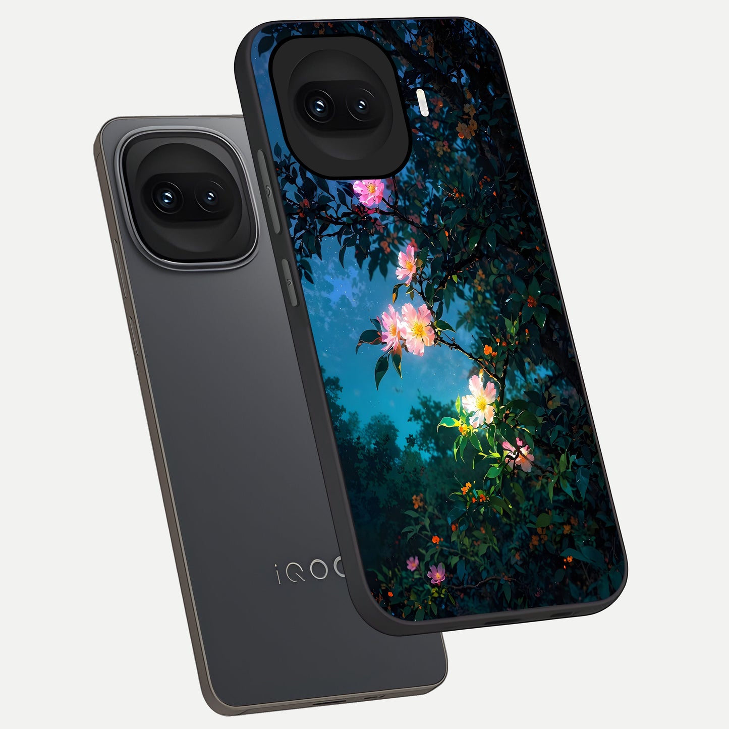  Midnight Bloom Glow phone case for iQOO 15R showing premium glass back cover with detailed artwork