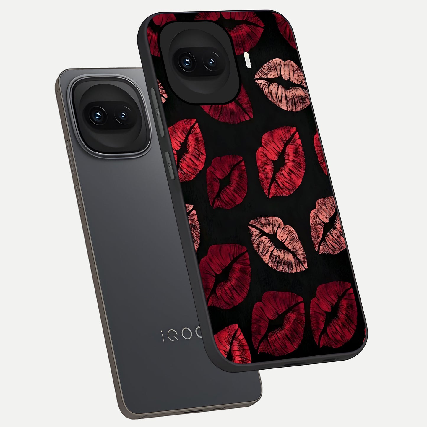  Midnight Kiss Love phone case for iQOO 15R showing premium glass back cover with detailed artwork