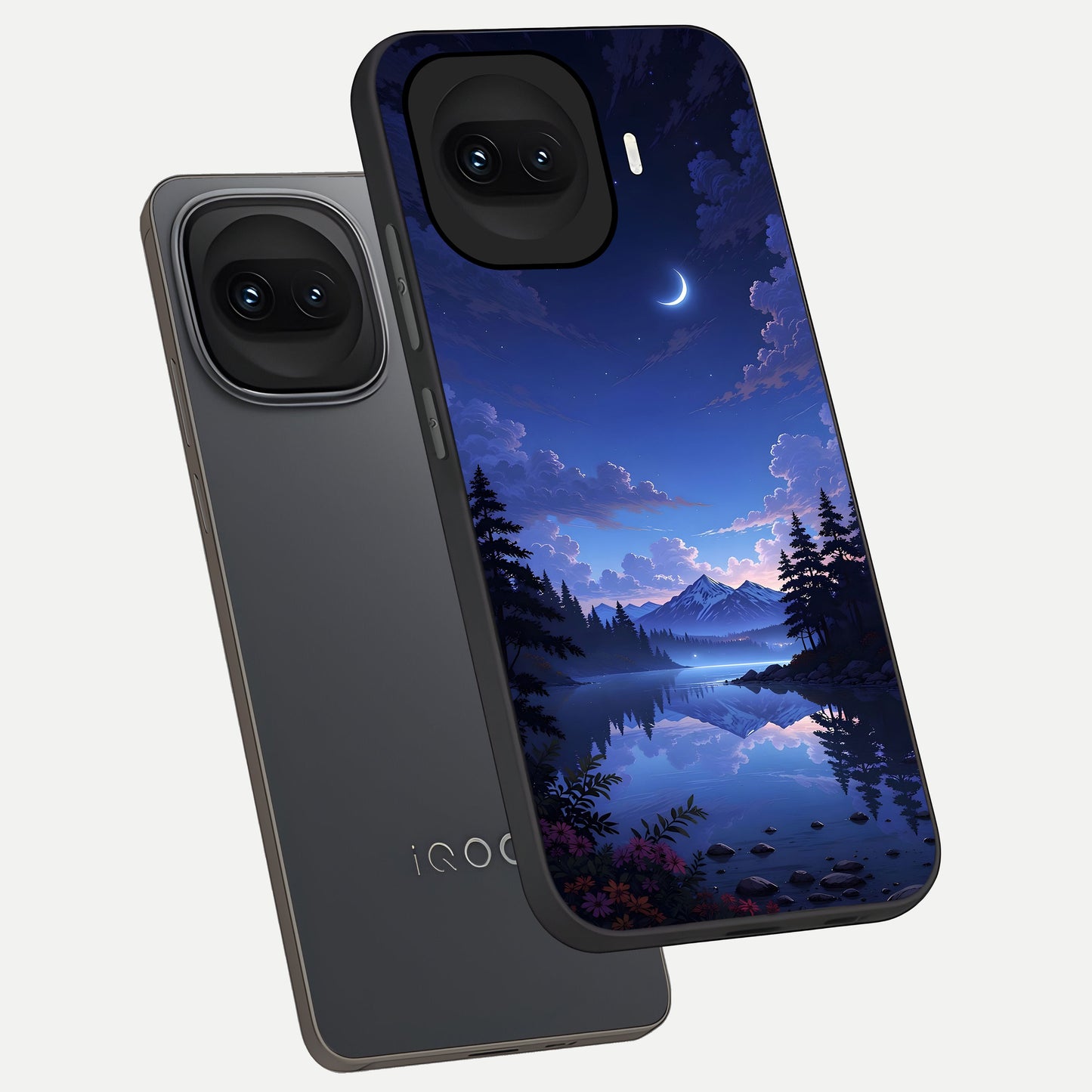  Midnight Lake Peace phone case for iQOO 15R showing premium glass back cover with detailed artwork