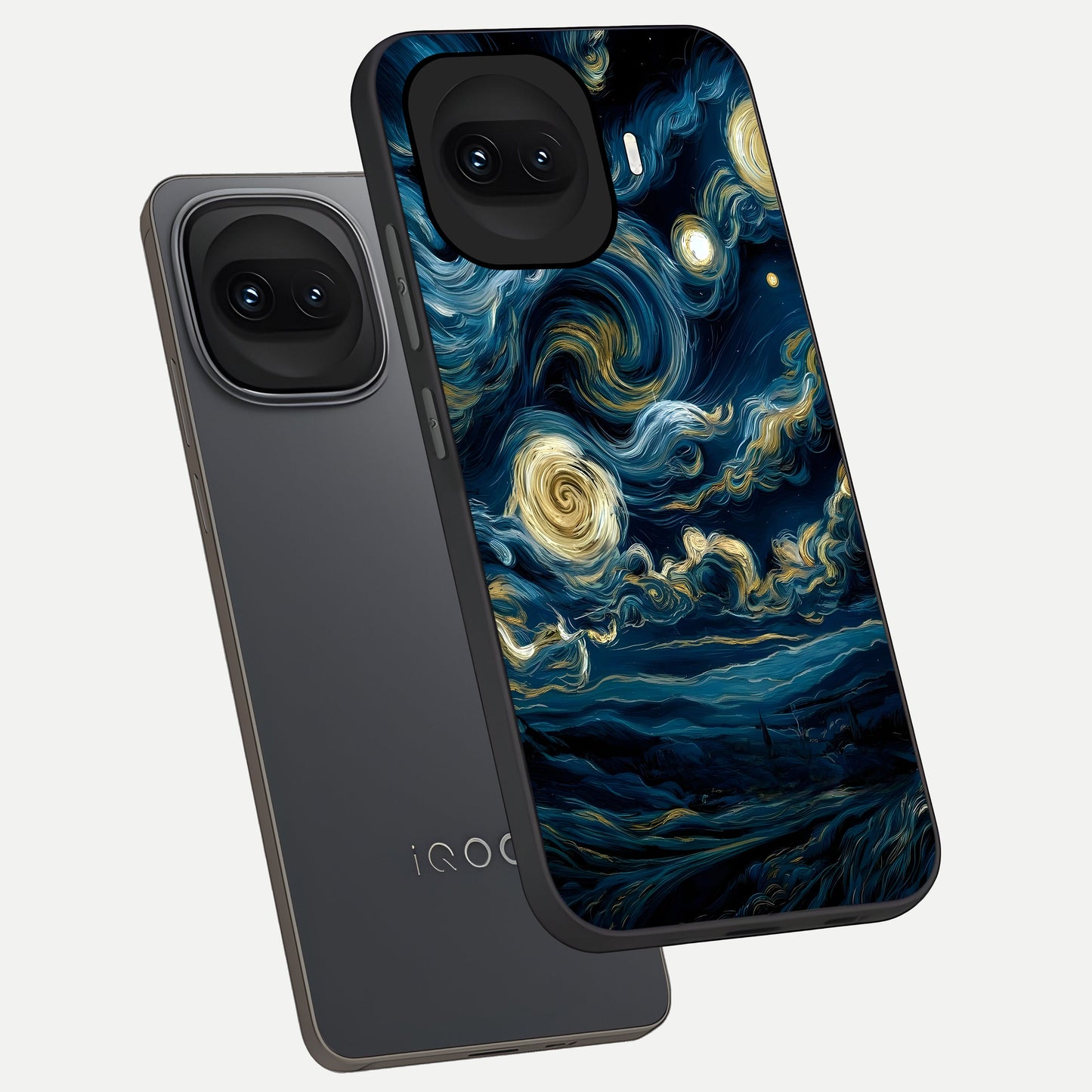  Midnight Sky Whirl phone case for iQOO 15R showing premium glass back cover with detailed artwork