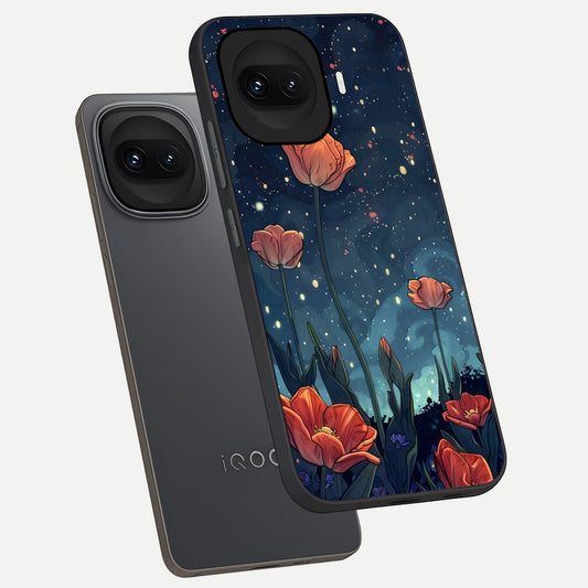  Midnight Tulip Glow phone case for iQOO 15R showing premium glass back cover with detailed artwork