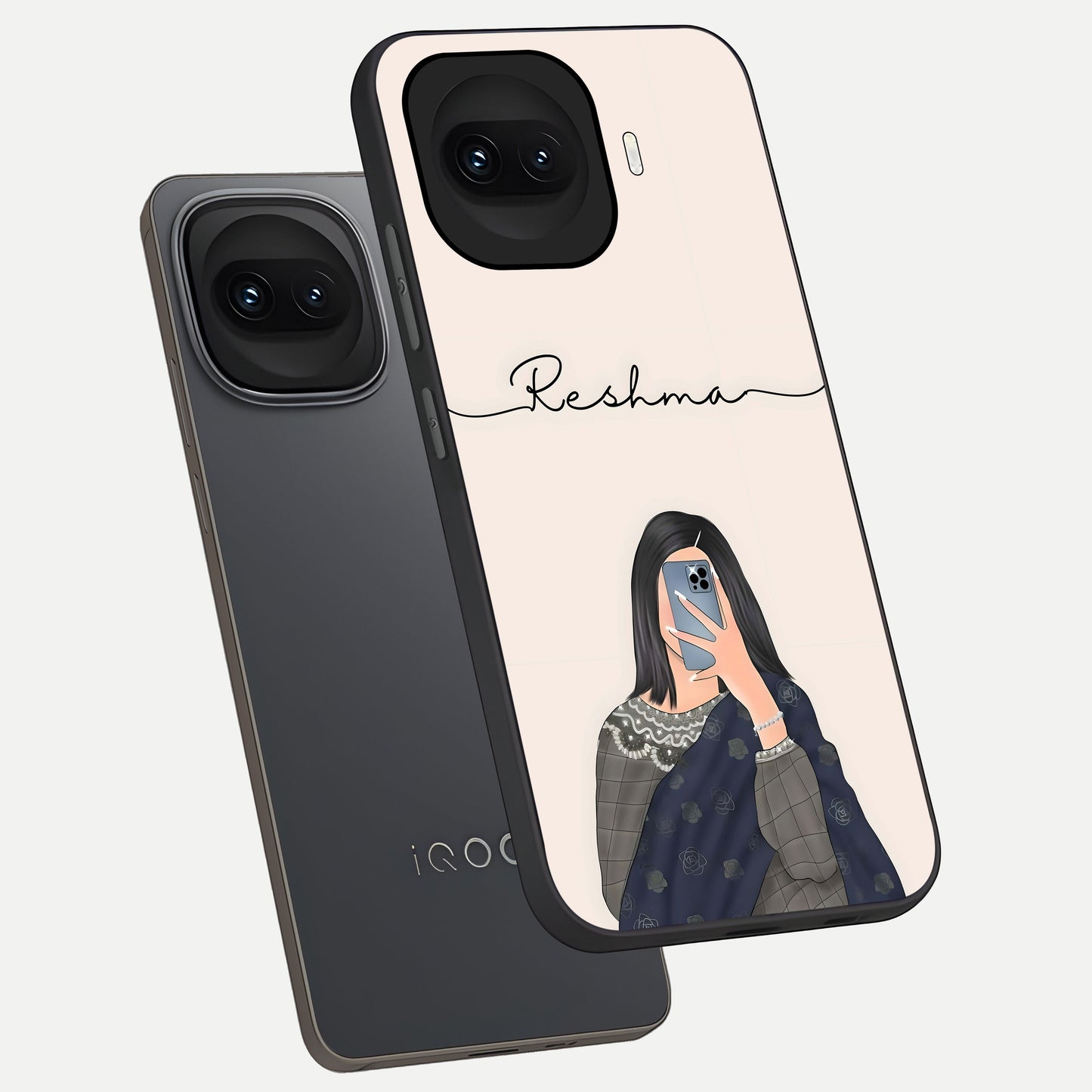  Mirror Mood Muse With Custom Name phone case for iQOO 15R showing premium glass back cover with detailed artwork
