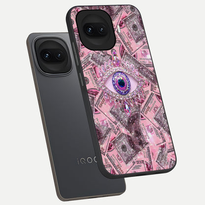  Money Eye Luxe phone case for iQOO 15R showing premium glass back cover with detailed artwork
