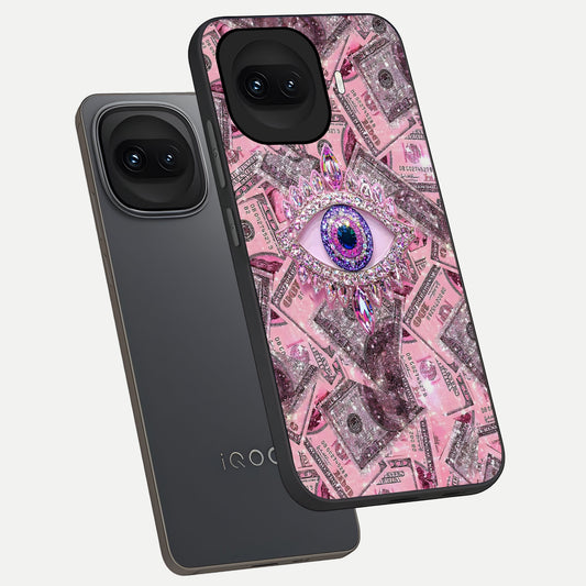  Money Eye Luxe phone case for iQOO 15R showing premium glass back cover with detailed artwork