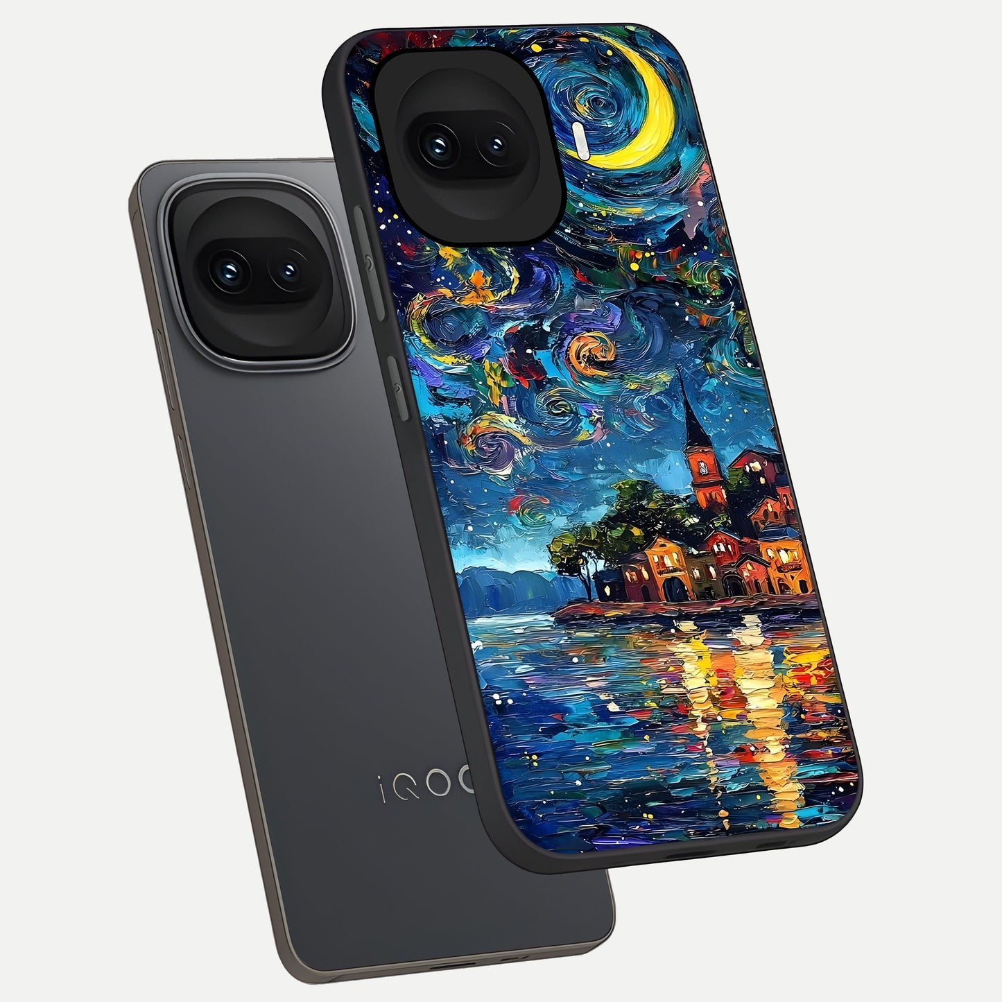  Moonlight Harbor Glow phone case for iQOO 15R showing premium glass back cover with detailed artwork