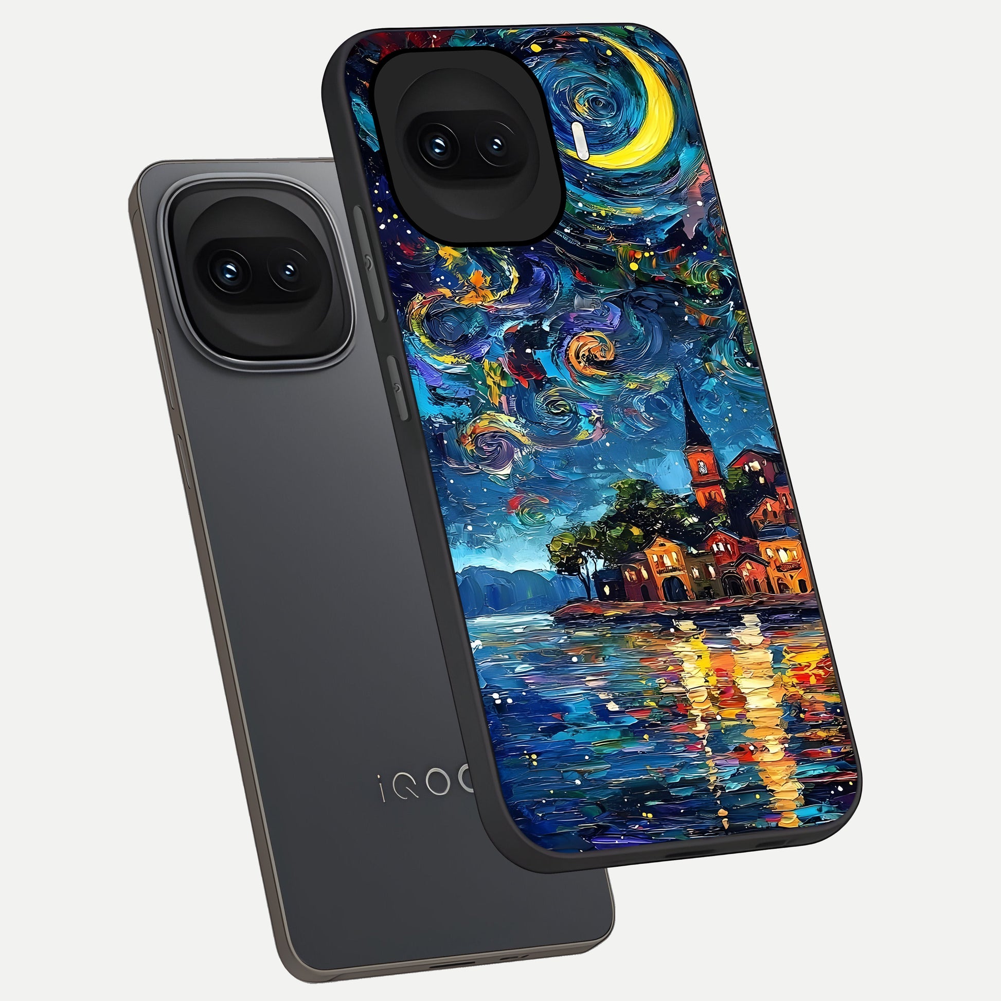  Moonlight Harbor Glow phone case for iQOO 15R showing premium glass back cover with detailed artwork