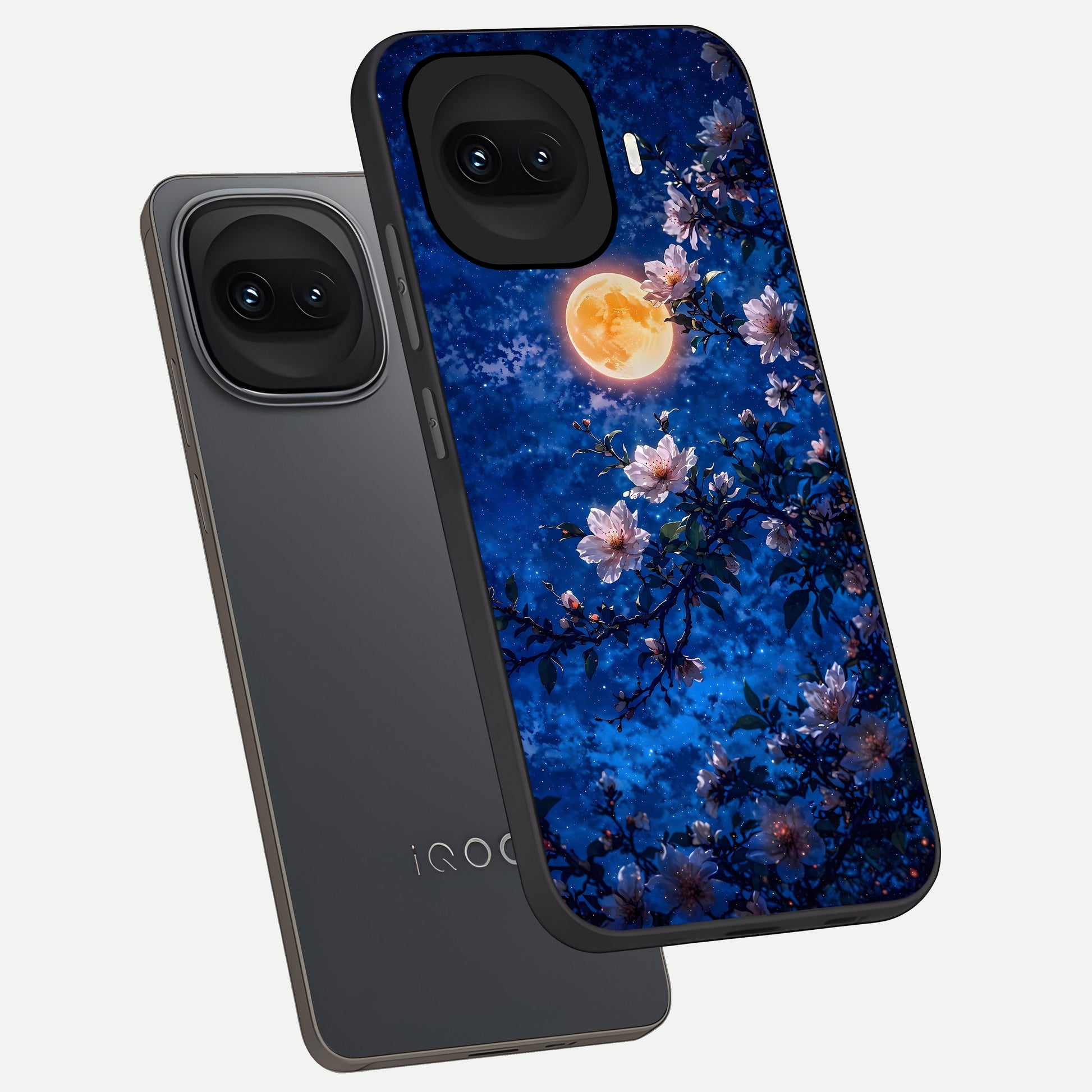  Moonlit Blossoms Night phone case for iQOO 15R showing premium glass back cover with detailed artwork