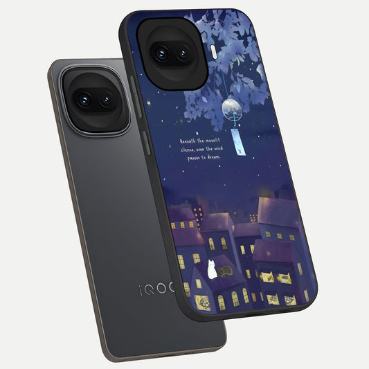  Moonlit Cat Silence phone case for iQOO 15R showing premium glass back cover with detailed artwork