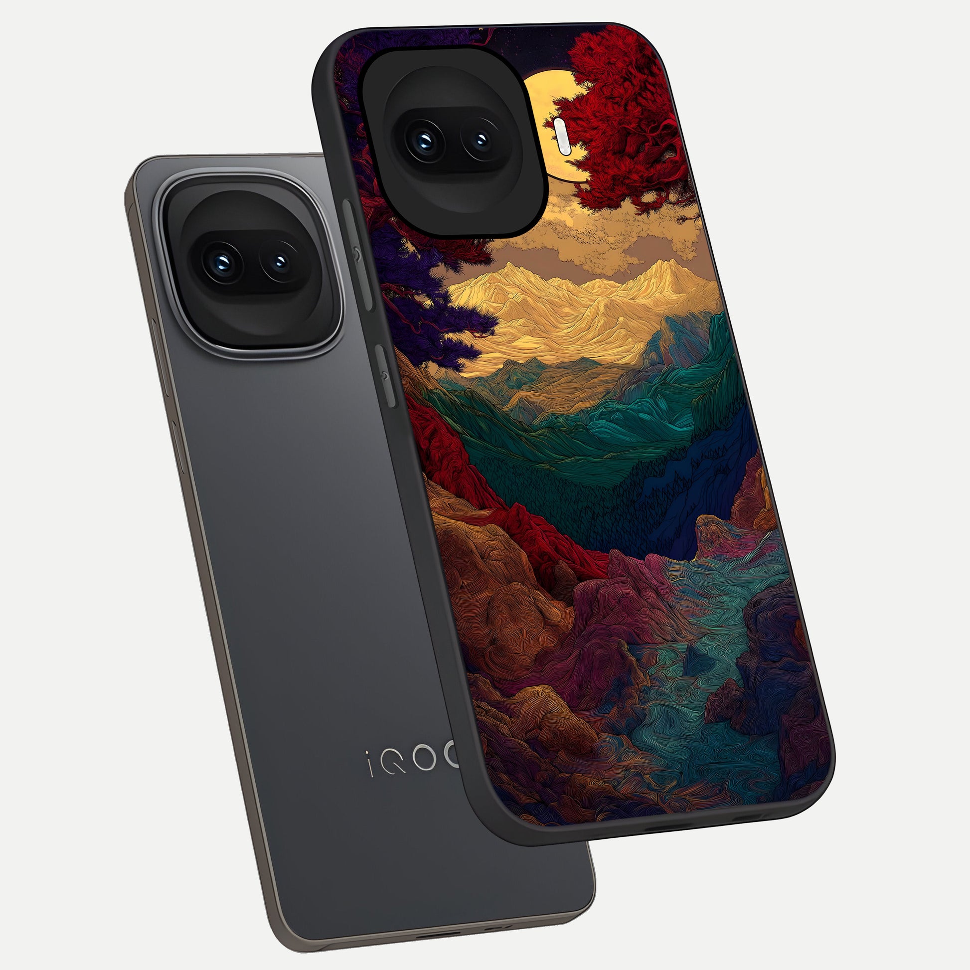  Mystic Valley Light phone case for iQOO 15R showing premium glass back cover with detailed artwork