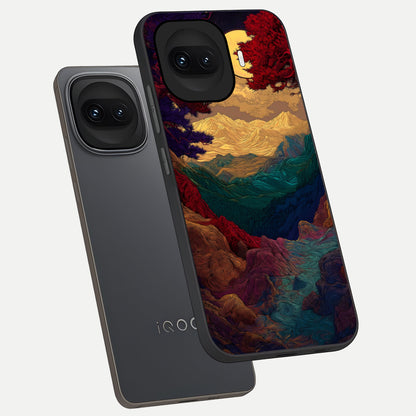  Mystic Valley Light phone case for iQOO 15R showing premium glass back cover with detailed artwork