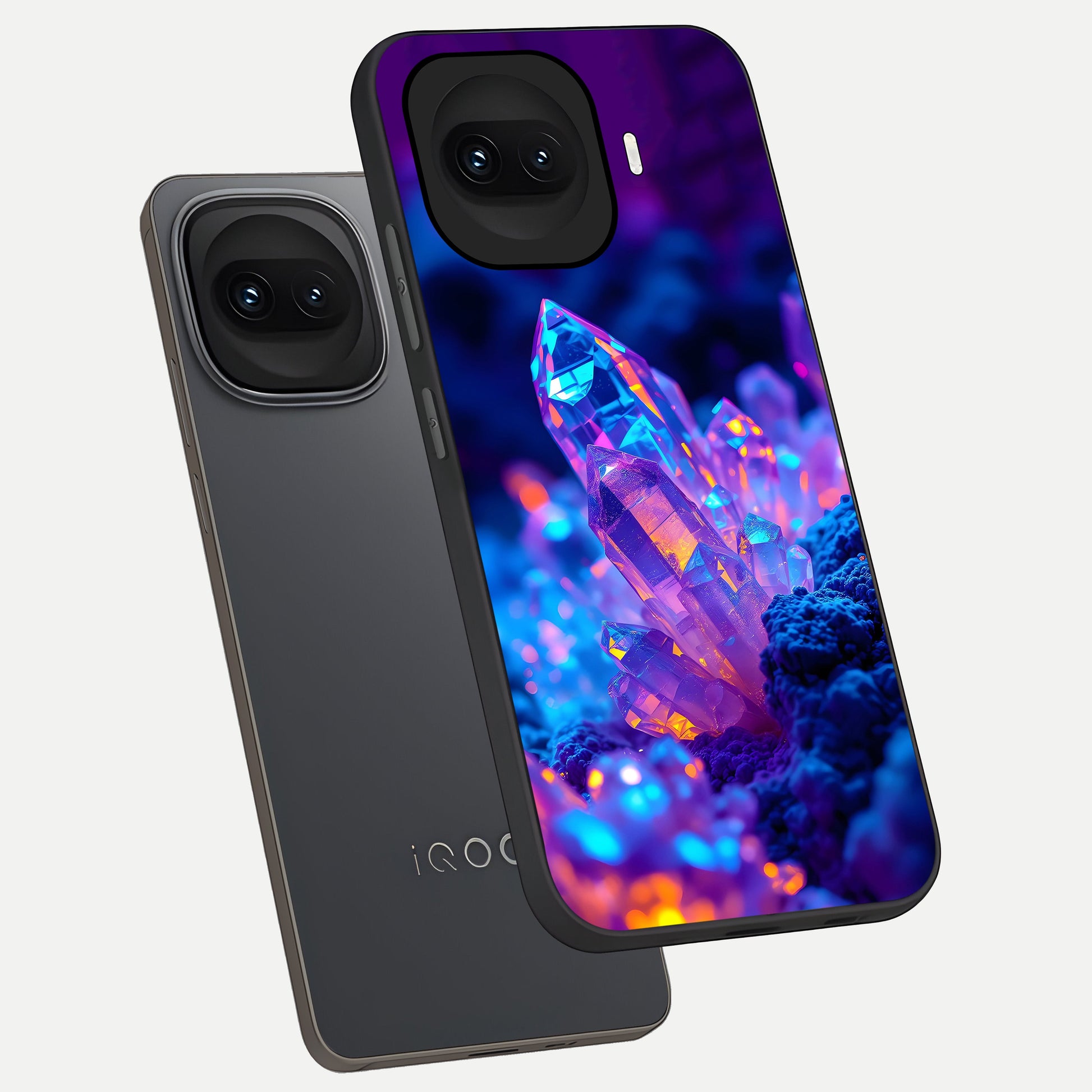  Neon Aura Shards phone case for iQOO 15R showing premium glass back cover with detailed artwork