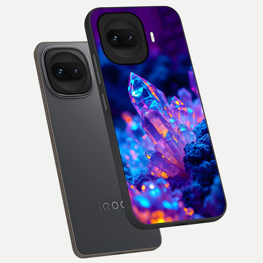  Neon Aura Shards phone case for iQOO 15R showing premium glass back cover with detailed artwork