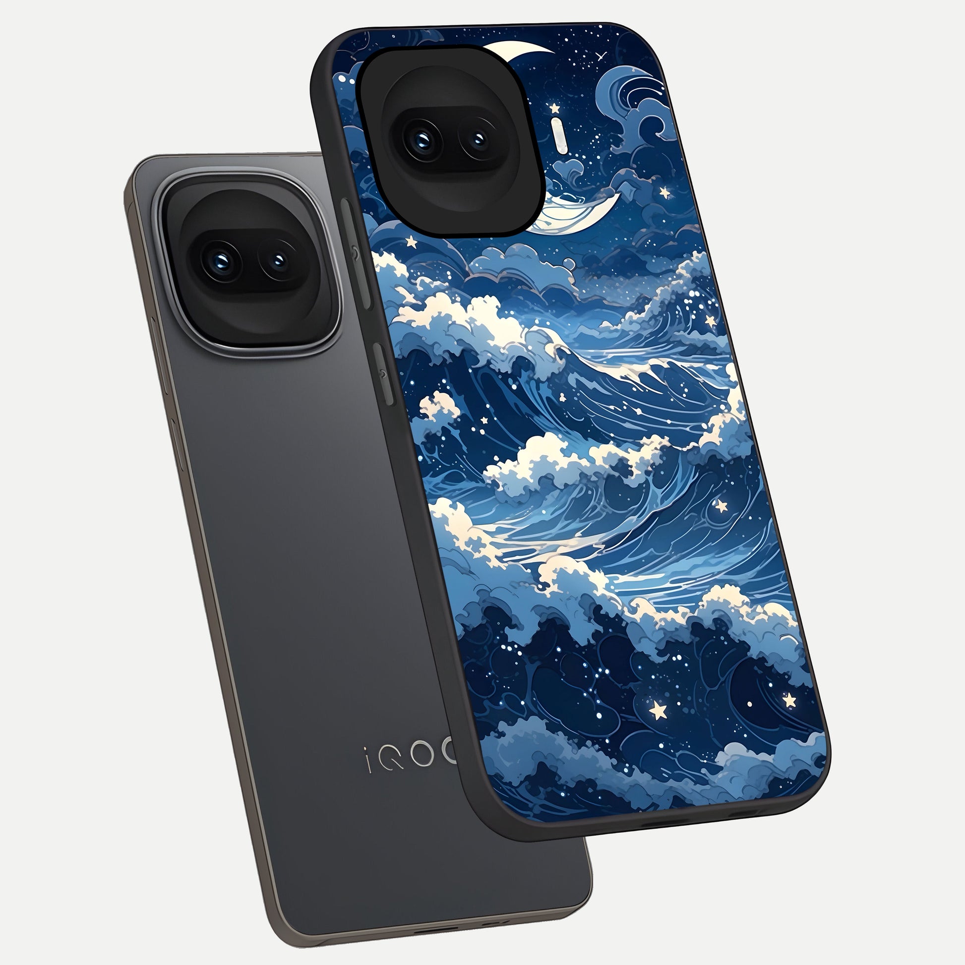  Ocean Moon Waves phone case for iQOO 15R showing premium glass back cover with detailed artwork
