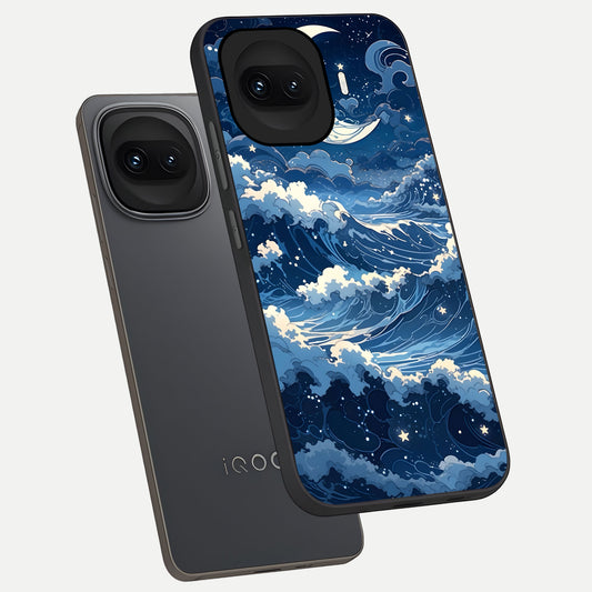  Ocean Moon Waves phone case for iQOO 15R showing premium glass back cover with detailed artwork
