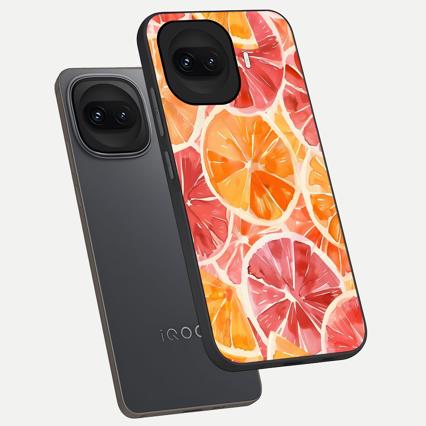  Orange Fruits Pattern phone case for iQOO 15R showing premium glass back cover with detailed artwork