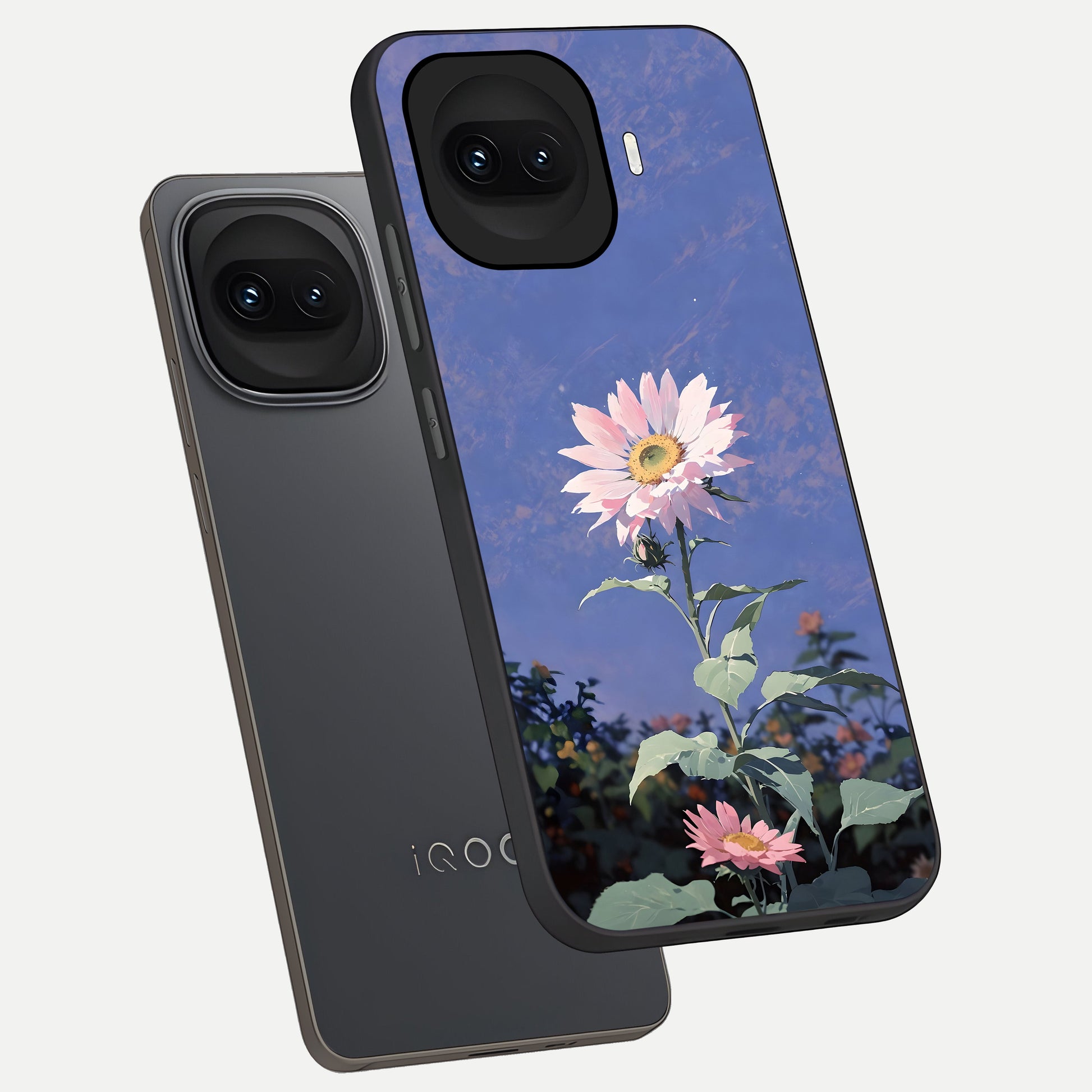  Pink Shells Outline phone case for iQOO 15R showing premium glass back cover with detailed artwork
