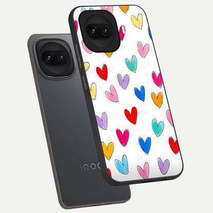  Playful Love Doodles phone case for iQOO 15R showing premium glass back cover with detailed artwork