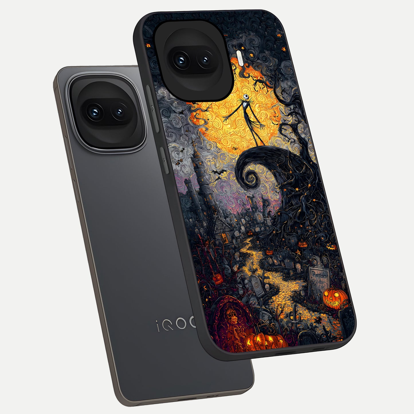  Pumpkin Moon Night phone case for iQOO 15R showing premium glass back cover with detailed artwork