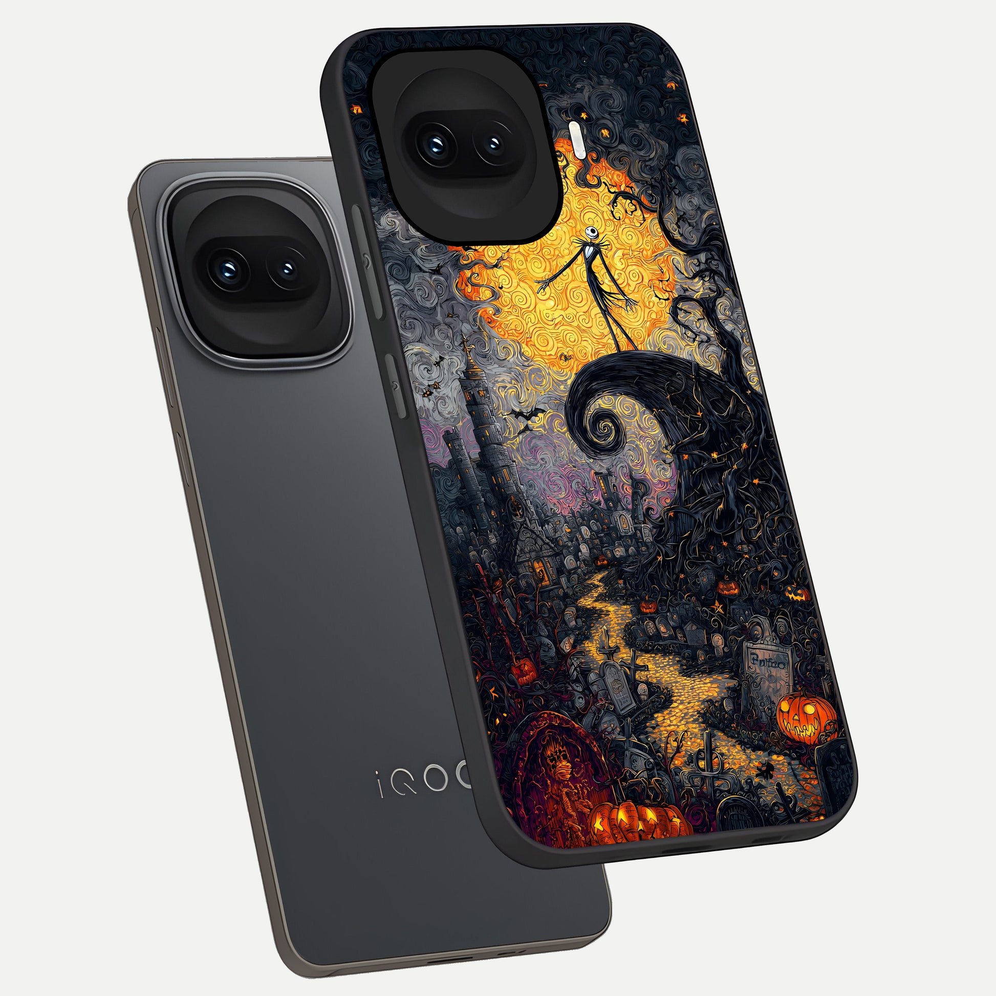  Pumpkin Moon Night phone case for iQOO 15R showing premium glass back cover with detailed artwork