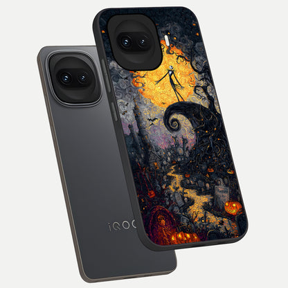  Pumpkin Moon Night phone case for iQOO 15R showing premium glass back cover with detailed artwork