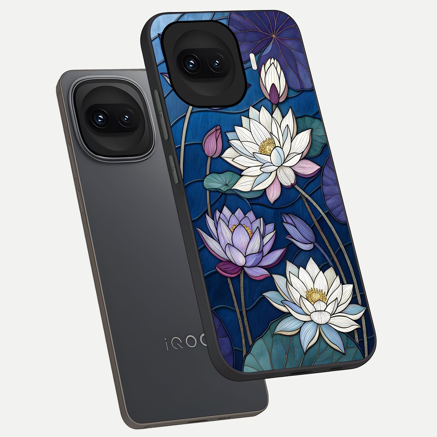  Purple Lotus Stained phone case for iQOO 15R showing premium glass back cover with detailed artwork