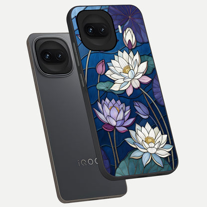  Purple Lotus Stained phone case for iQOO 15R showing premium glass back cover with detailed artwork