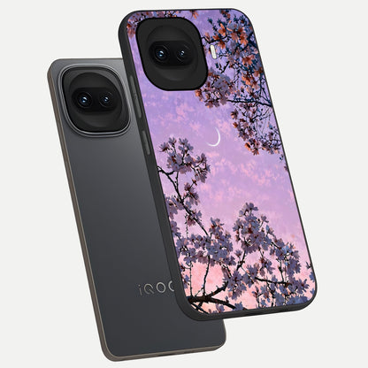  Purple Serenity Moon phone case for iQOO 15R showing premium glass back cover with detailed artwork