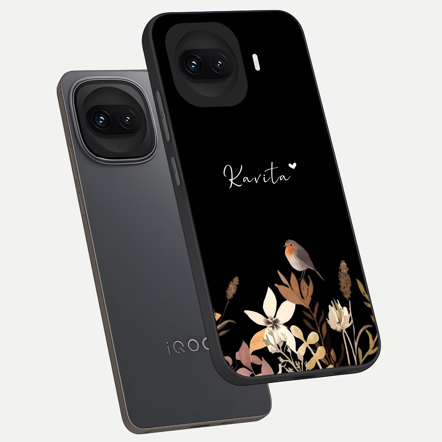  Quiet Garden Tune Custom Name phone case for iQOO 15R showing premium glass back cover with detailed artwork