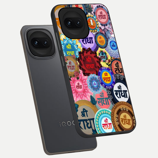  Radha Divine Bloom phone case for iQOO 15R showing premium glass back cover with detailed artwork