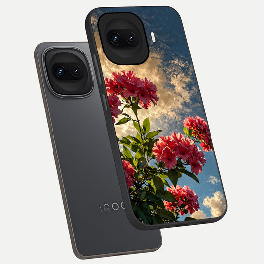  Red Bloom Skies phone case for iQOO 15R showing premium glass back cover with detailed artwork