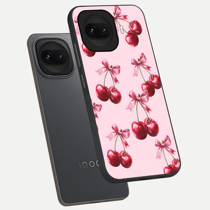  Red Cherries Pattern phone case for iQOO 15R showing premium glass back cover with detailed artwork