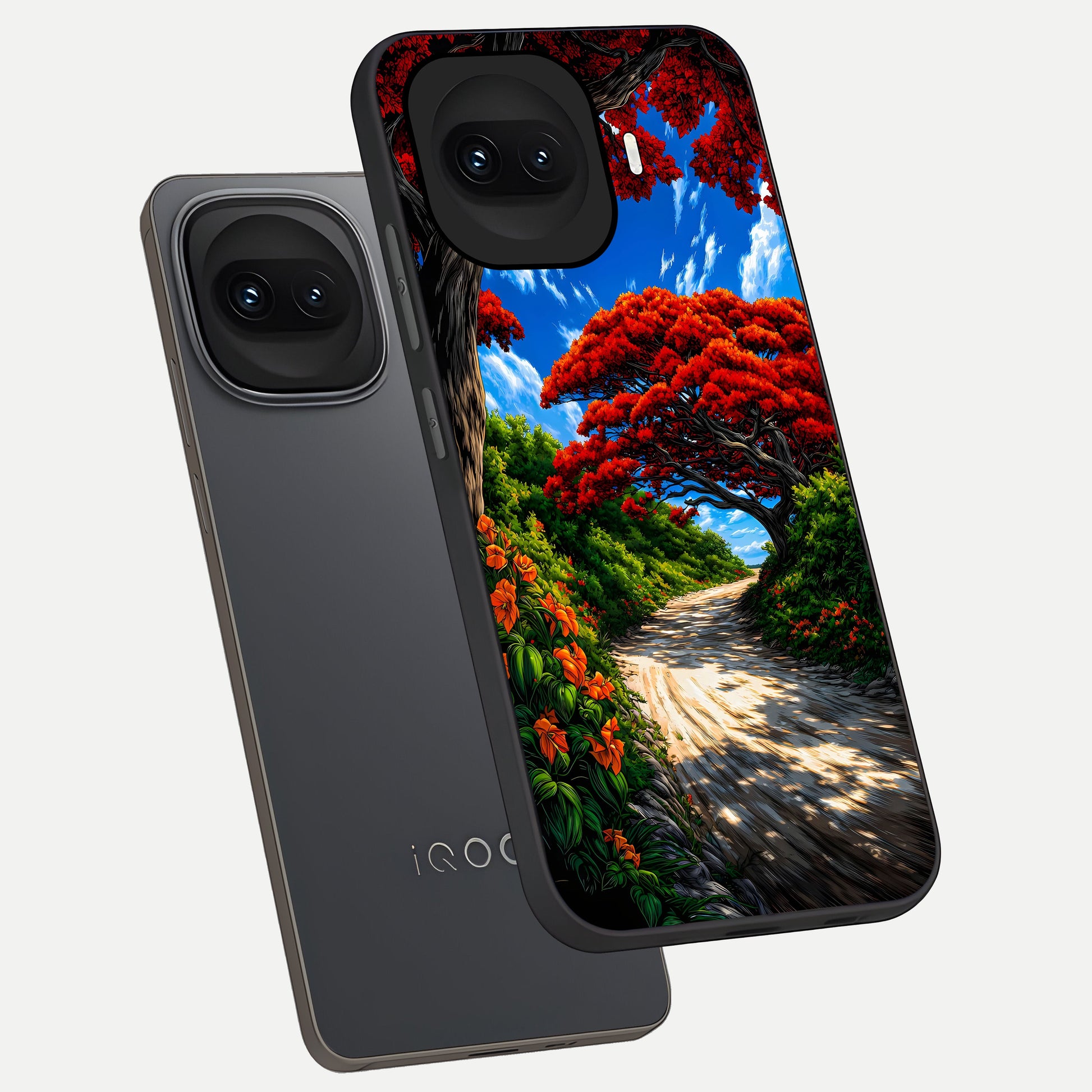  Red Trees Pathway phone case for iQOO 15R showing premium glass back cover with detailed artwork