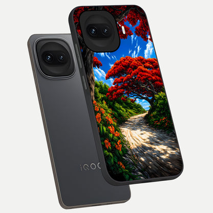  Red Trees Pathway phone case for iQOO 15R showing premium glass back cover with detailed artwork