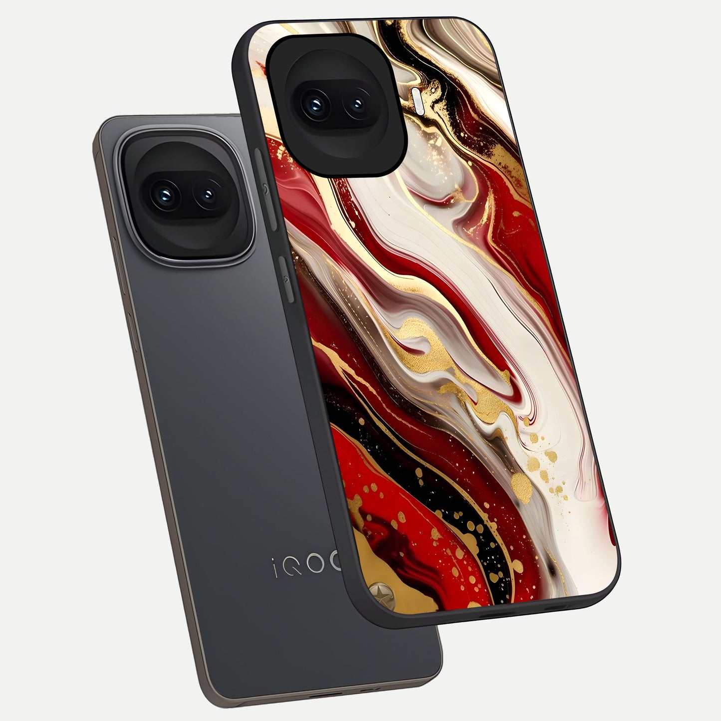  Red And White Marble phone case for iQOO 15R showing premium glass back cover with detailed artwork