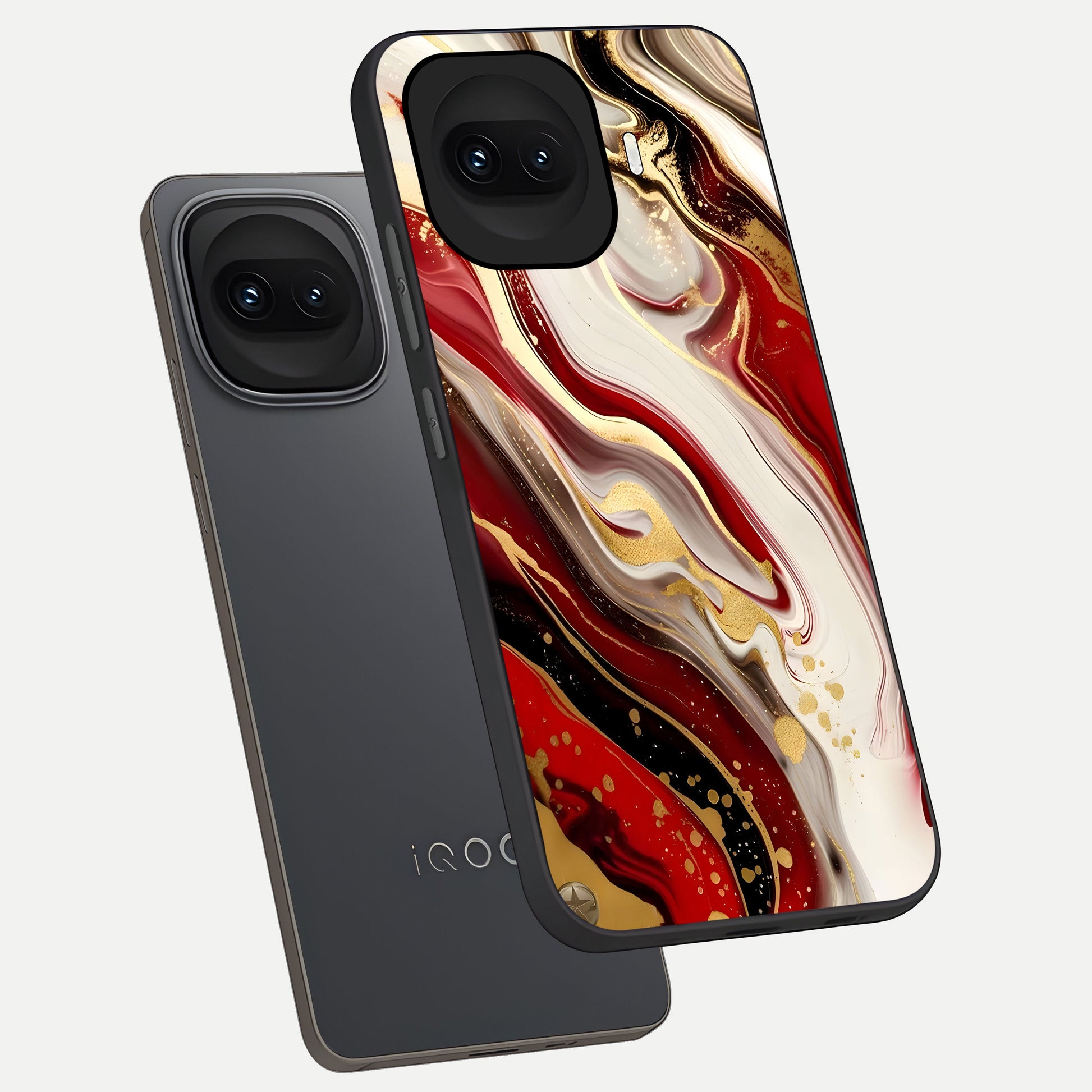  Red And White Marble phone case for iQOO 15R showing premium glass back cover with detailed artwork
