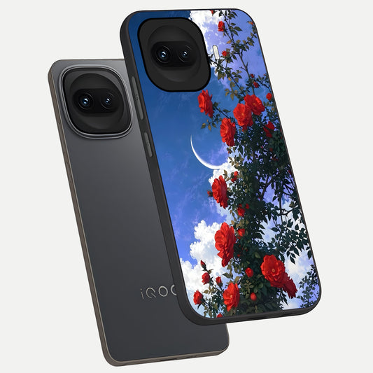  Rose Drift Flowers phone case for iQOO 15R showing premium glass back cover with detailed artwork