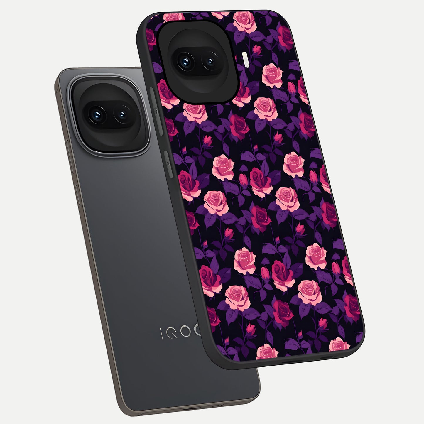  Rose Garden Twilight phone case for iQOO 15R showing premium glass back cover with detailed artwork