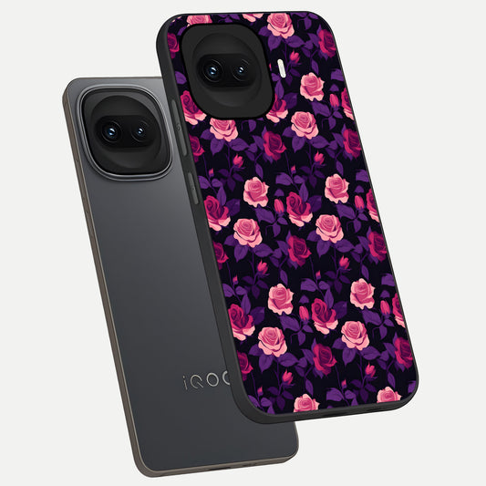  Rose Garden Twilight phone case for iQOO 15R showing premium glass back cover with detailed artwork