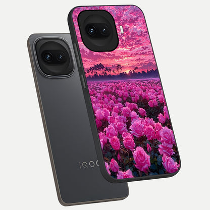  Rose Sunset Valley phone case for iQOO 15R showing premium glass back cover with detailed artwork