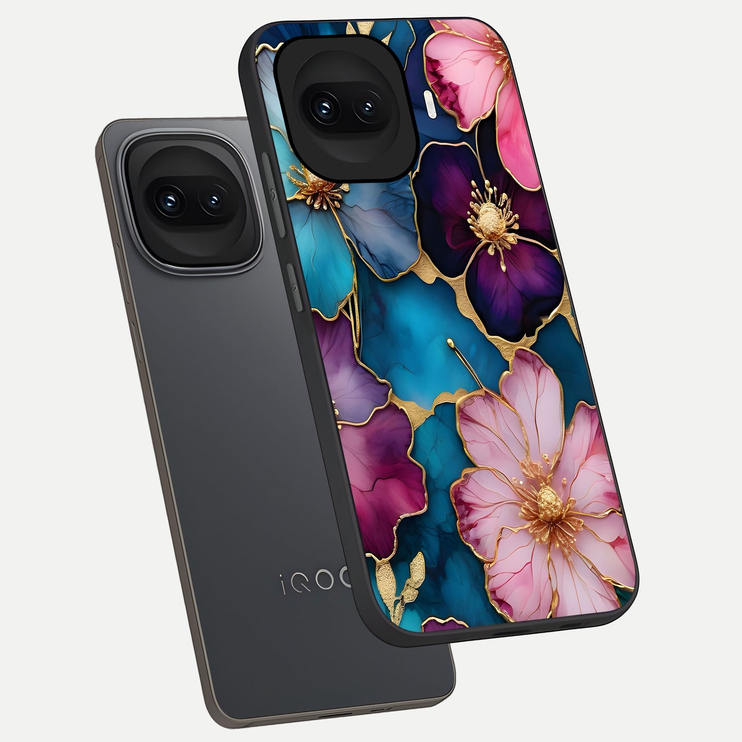  Sparkle Floral phone case for iQOO 15R showing premium glass back cover with detailed artwork