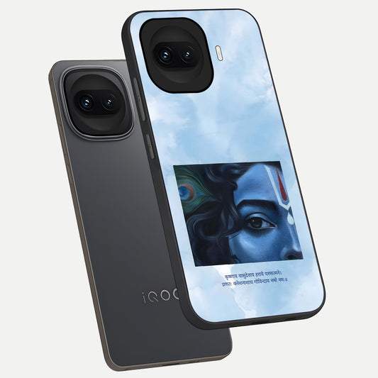  Spiritual Krishna phone case for iQOO 15R showing premium glass back cover with detailed artwork