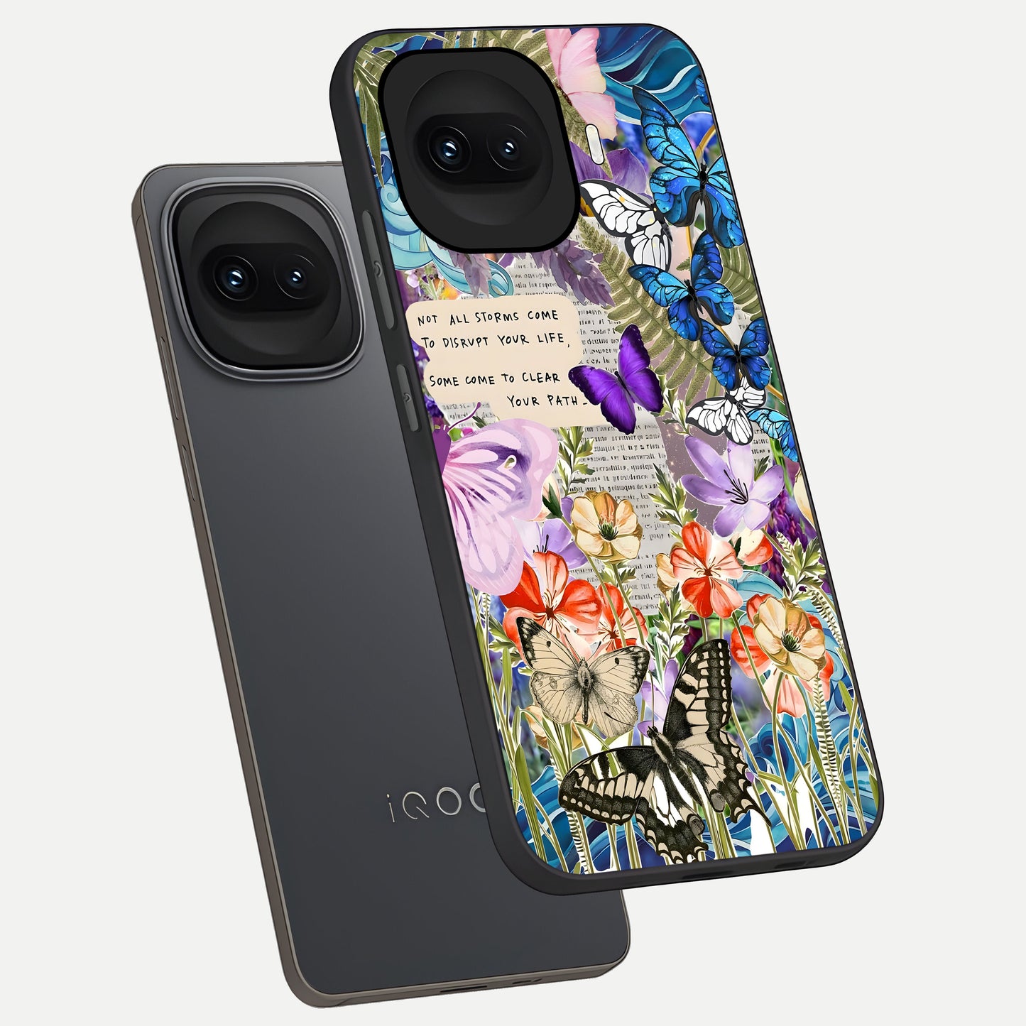  Storm Path Bloom phone case for iQOO 15R showing premium glass back cover with detailed artwork