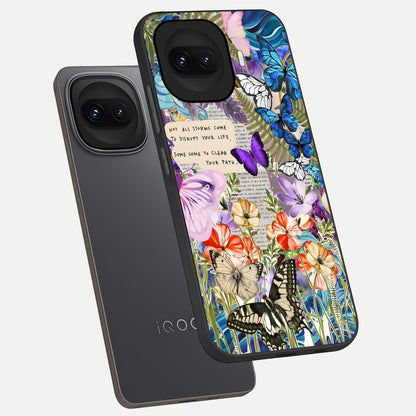  Storm Path Bloom phone case for iQOO 15R showing premium glass back cover with detailed artwork